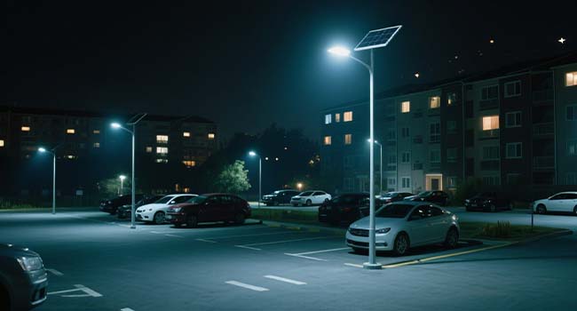 Solar street lights in parking lots